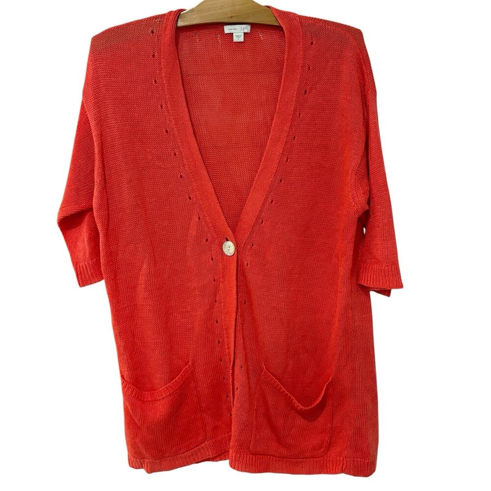 J. Jill | Cardigan Sweater Linen Coral Short Sleeve Summer Preppy- Size Small